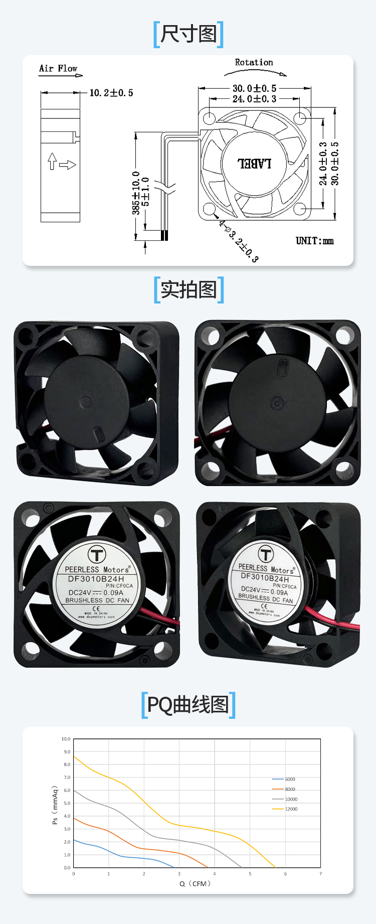 3010直流散热风扇7叶1